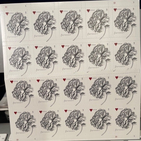 1  Vintage Rose Sheet 20  US   LOVE HEART Romantic Wedding…Unused - Picture 2 of 4